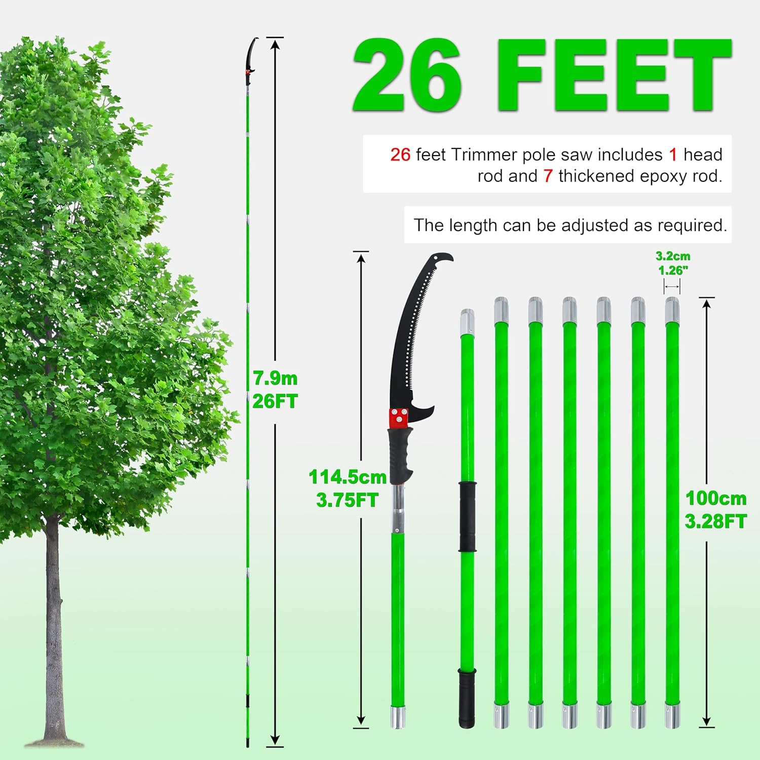 Pole Saws for Tree Trimming, 2-8M Extendable Tree Trimmers Long Handle Pruner, with Thickened Saw Blade and Scissors for Tree Trimmer, Pole Cutter for Backyard and Garden, Bush Cutting image number 5