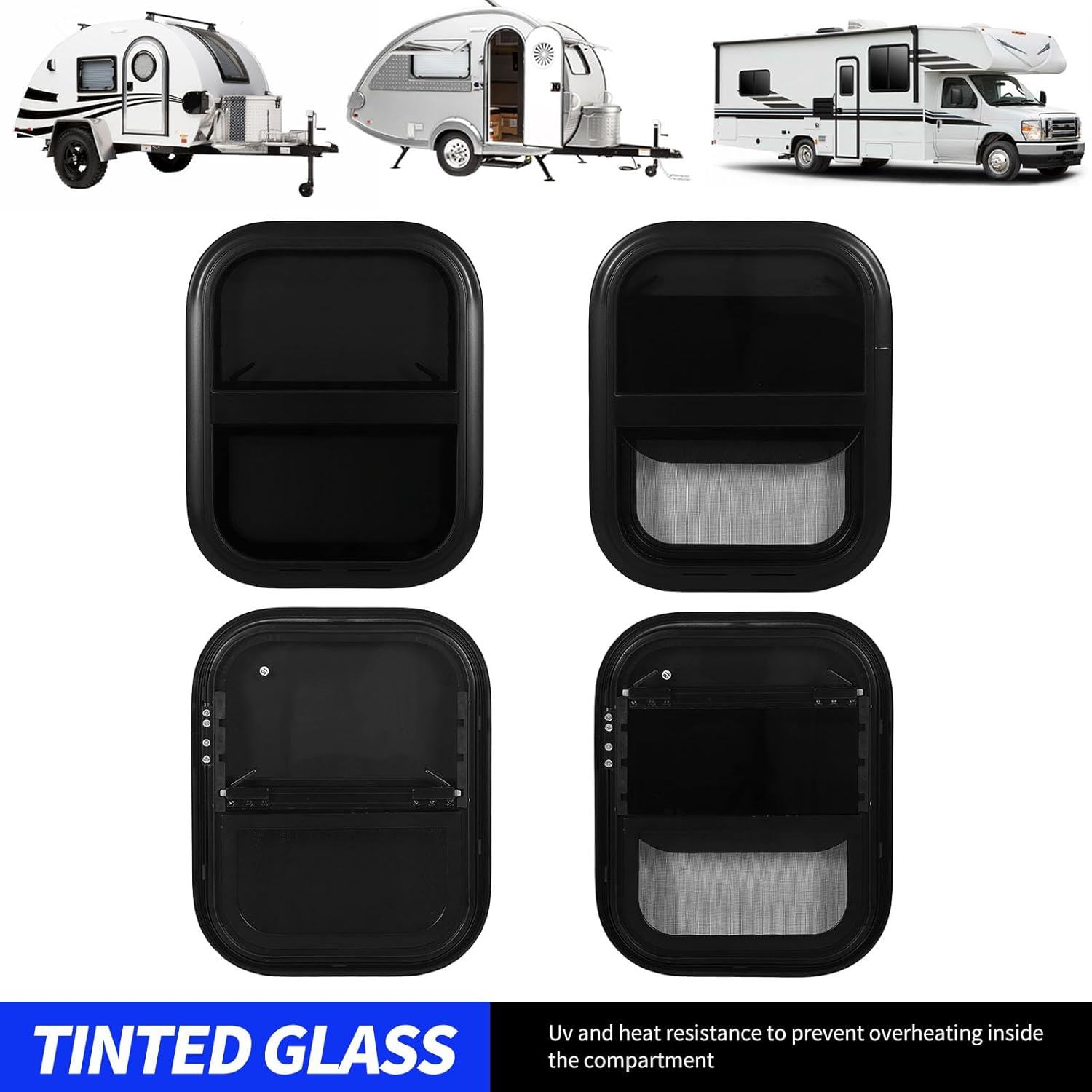 RV Sliding Window L300 H500Mm, UV Blocking Insectproof with Sturdy Construction, Leak Proof Design for Trailer Marine Camper Construction Vehicles (For Wall Thickness: 31 to 36Mm) image number 1