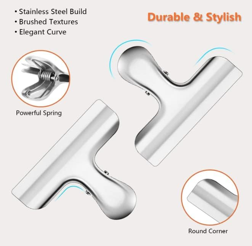 QYINXIU 10 Pack Bag Clips, Stainless Steel Chip Clip, Chip Clips Bag Clips Food Clips, Bag Clips for Food, Heavy Duty Air Tight Seal Kitchen Clips Snack Clips Food Bag Clamp Clips image number 1