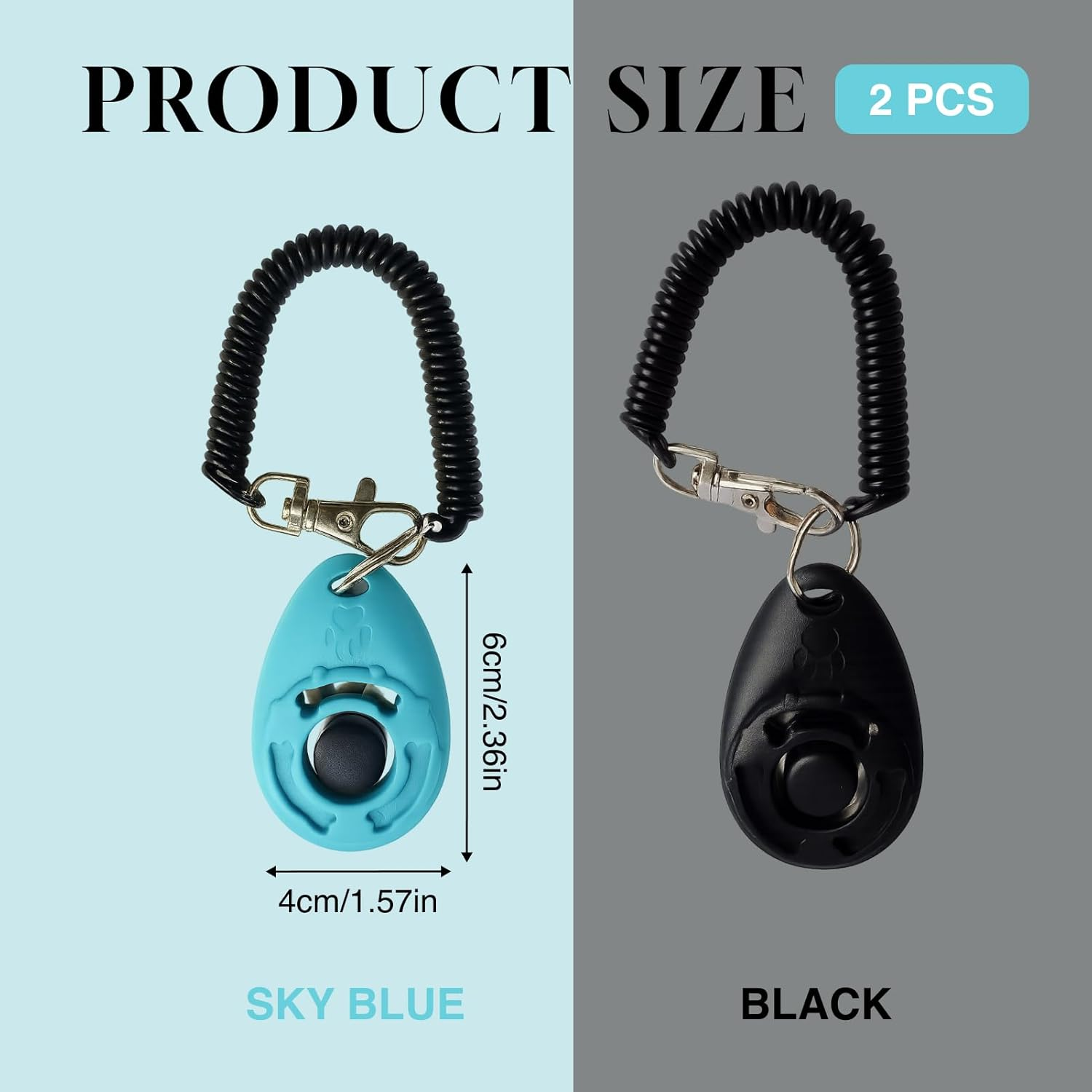 2 Pack Dog Training Clicker with Wrist Strap Professional Pet Clicker for Obedience, Trick Training Behavior Correction Loud Metal Clickers Black Blue image number 2