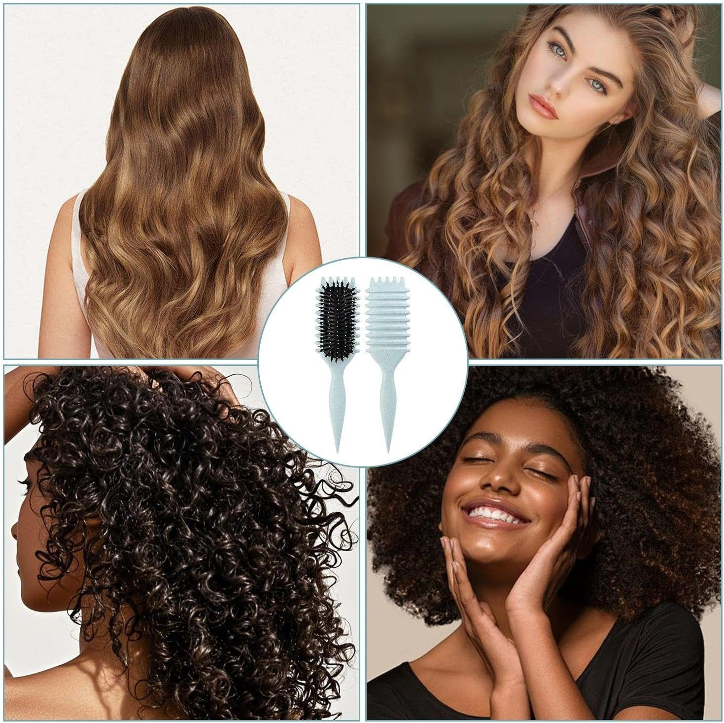 2 Styling Air Cushion Combs, Portable Soft Massage Combs, Hairdressing Tools, Suitable for Curly Hair, Perm (Light Blue, Brown) image number 1