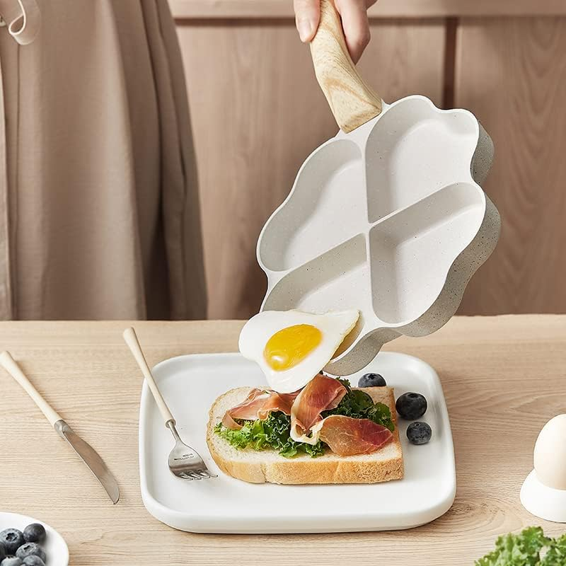 DAFEIKE Heart Shaped Pancake Pan Heart Shaped Pan for Eggs Shapes Frying Pan Nonstick 4 Cup, Ivory image number 5