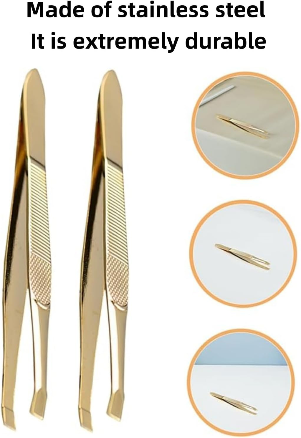 WEBXMZDQ 2Pcs High-Quality Gold-Plated Stainless Steel Eyebrow Tweezers,Precision Ingrown Hair Removal Tweezers,Daily Multi-Purpose Beauty Tools, for Precise Eyelash Trimming, for Men and Women image number 4