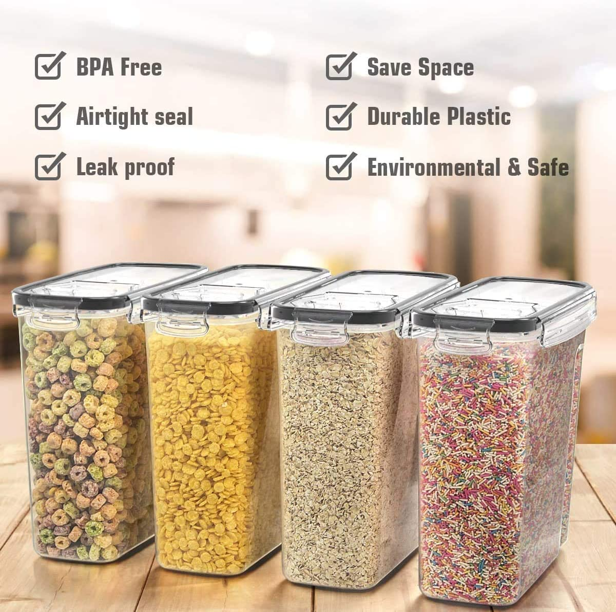 Wildone Cereal Container Set, Food Storage Containers [Set of 4] Large Airtight Storage Keeper 4L(135.2Oz), Leak-Proof & BPA Free, Great for Cereal, Flour, Sugar, Baking Supplies image number 3
