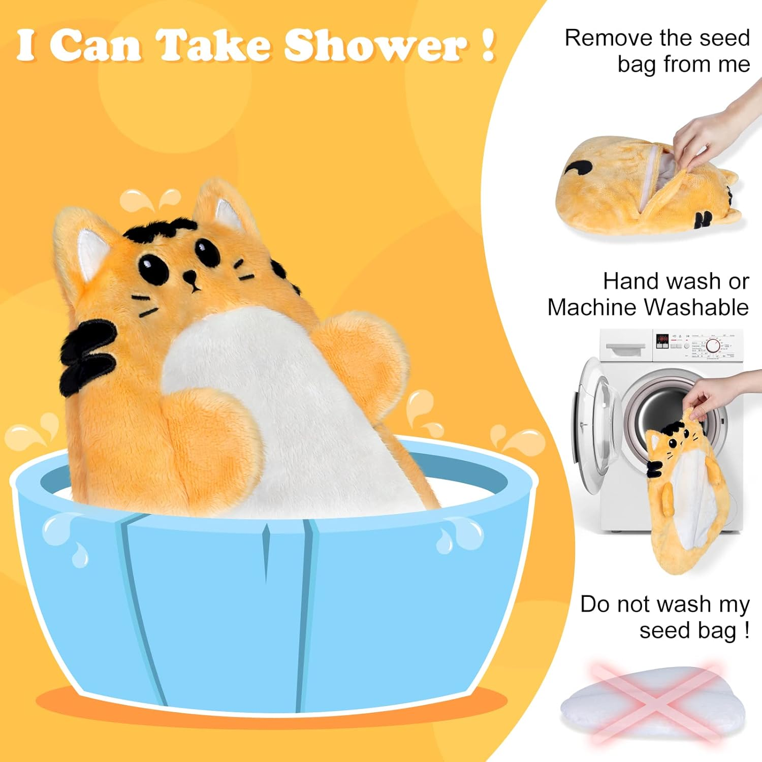 Suzzipad Microwave Heating Pads for Body Discomfort, Microwavable Stuffed Animal for Anxiety, Stress Relief Gifts for Women, Moist Heat Pack with Washable Cover, Cat (Yellow)