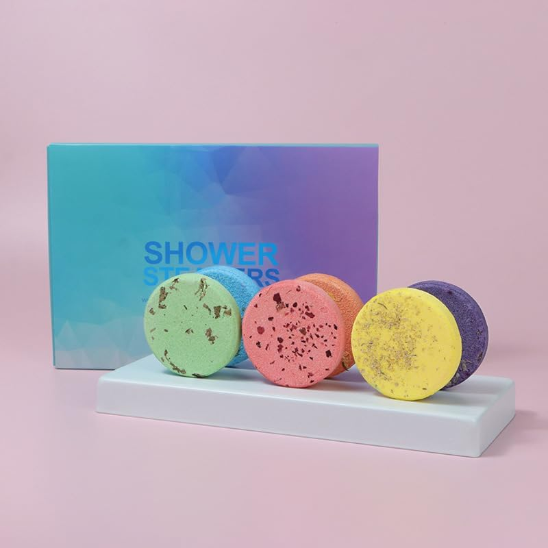6PCS Aromatherapy Shower Tablets, Shower Steamers Tablets, Essential Oil Infused with Dried Flowers, Gift Box