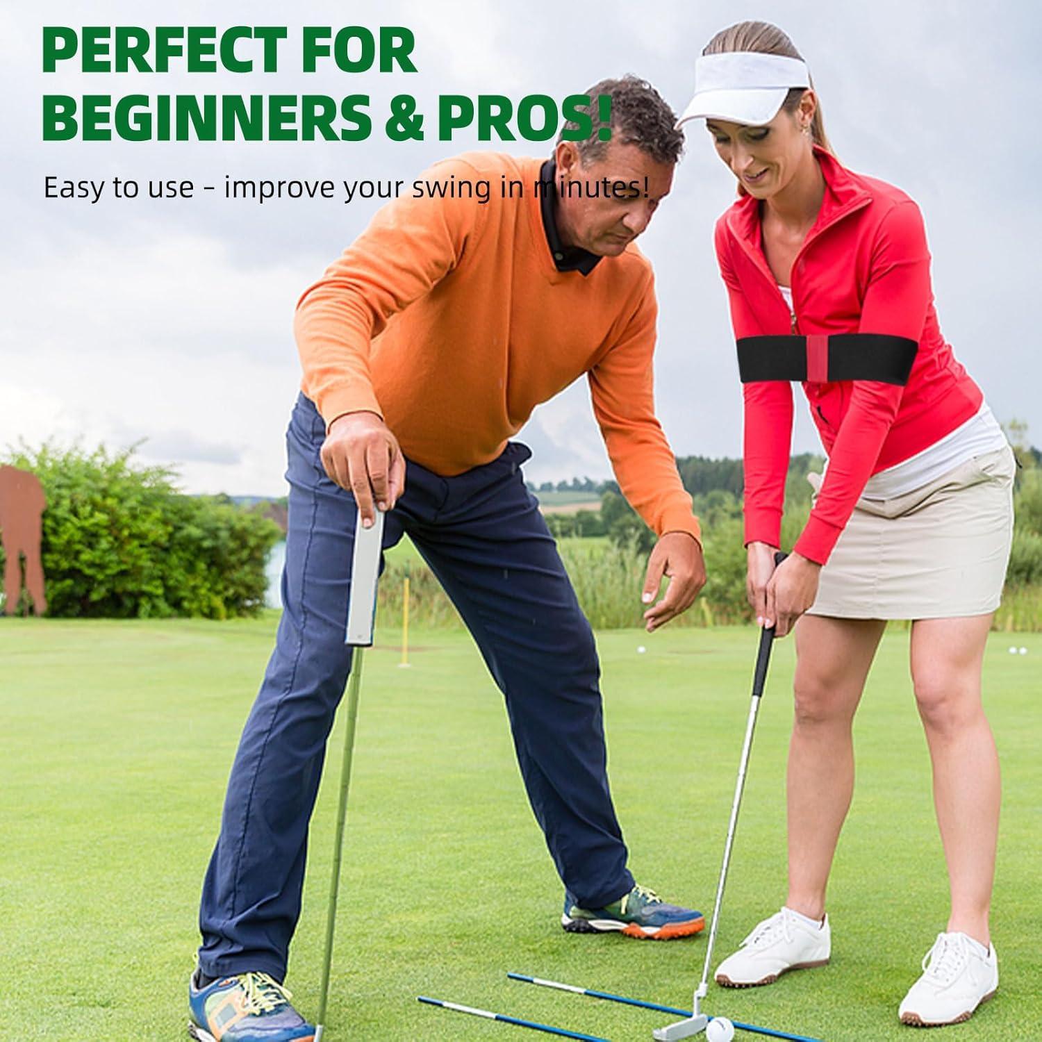 Golf Swing Trainer Aid 2Pcs &ndash; Portable Golf Training Aid for Beginners, Swing Correcting Arm Band to Improve Golf Swing Mechanics, Durable & Lightweight Design for Indoor & Outdoor Use - Green&Red image number 3