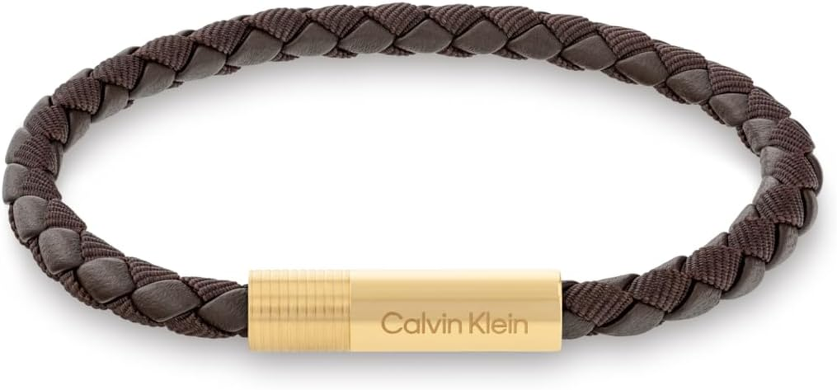 Calvin Klein Men'S Gold Steel & Brown Leather Bracelet, 35100027, Brown/Gold, 195 Mm