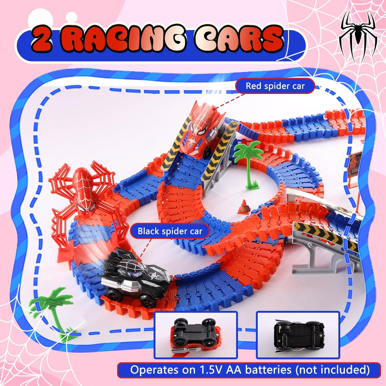 DIY Spider Track Toys 212 Pcs &ndash; Includes 2 Spider Race Cars, Bendable & Flexible Racetrack for Boys and Girls Ages 3 4 5 6 7 9, Creative Building Toy Set, Perfect Spider Gifts & Presents for Kids image number 6