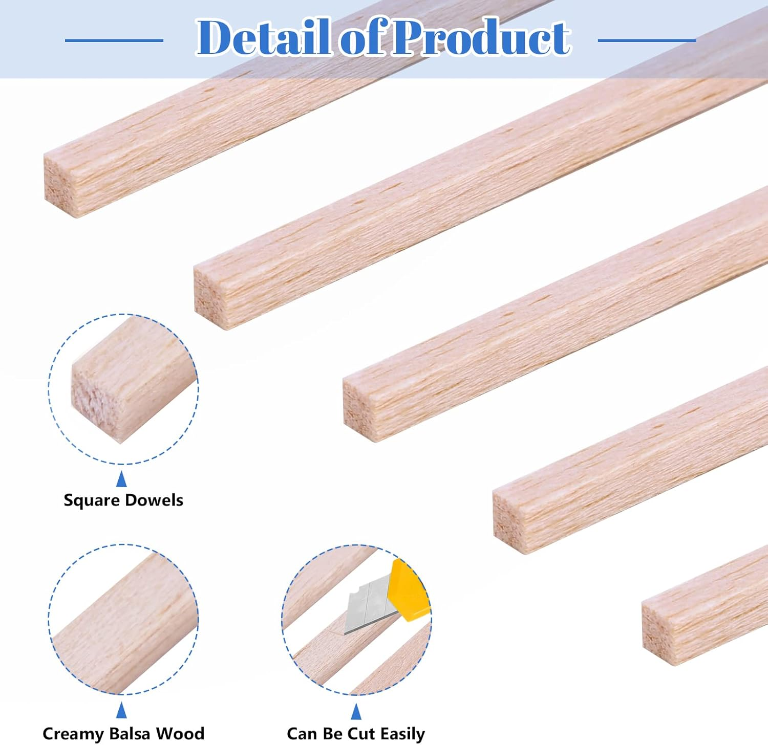 120 Pieces Balsa Wood Sticks 1/8 X 1/8 X 12 Inch Wood Strips Balsa Square Wooden Dowels Hardwood Unfinished Wood Sticks for Crafts DIY Projects Models Making Supplies image number 4