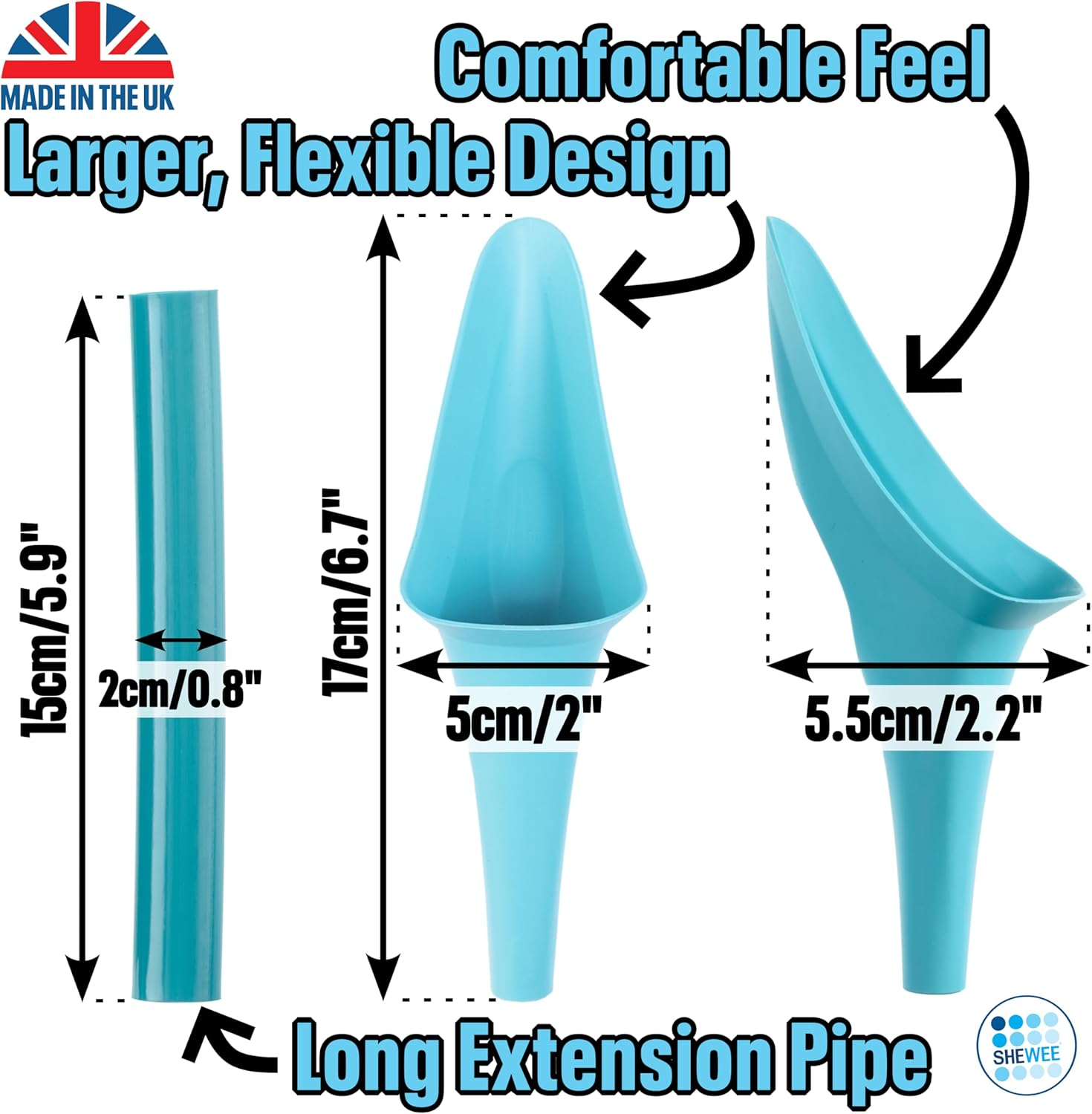 SHEWEE Flexi Female Urinal - Made in the UK &ndash; Flexible, Reusable, Portable & Recyclable Urination Device. Festival, Camping, Car, Hiking Essentials for Women. Stand to Pee Device W/Extension Pipe image number 2