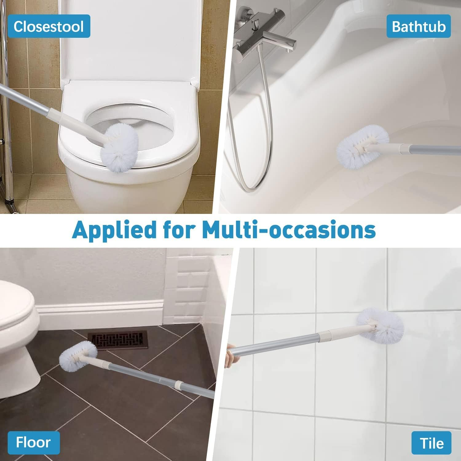 Cleaning Brush for Bathroom 145Cm Extendable Long Handle Tile and Tub Brush 180&deg; Rotation Scrubbing Cleaner Brush for Bathroom Bathtub Floor Tile Cleaning image number 5