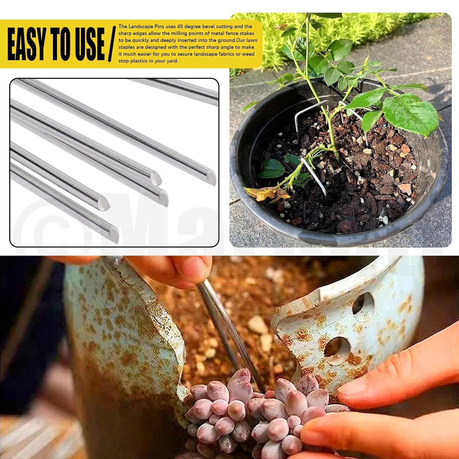 101Pcs 6&rdquo; Garden Staples Gasket Kit with Precision Hook, 11 Gauge Galvanized U Shaped Sod Pins Staples Heavy Duty Ground Cover Stakes for Securing Landscape Fence Fabric Weed Barrier image number 1