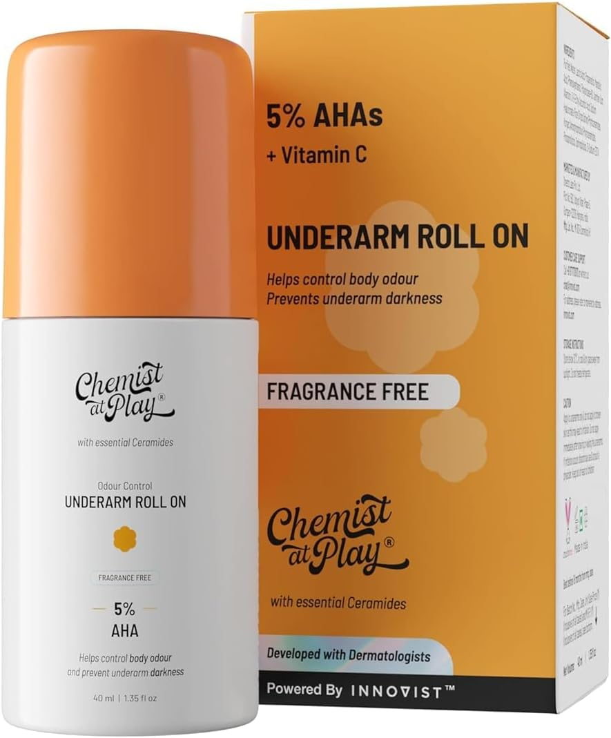Chemist at Play Underarm Roll on with Lactic and Mandelic Acid, Removes Odour, Whitens and Brightens Skin, Kills Bacteria, Exfoliates Underarm, Long Lasting, for Women and Men, 40Ml (Fragrance Free) image number 5