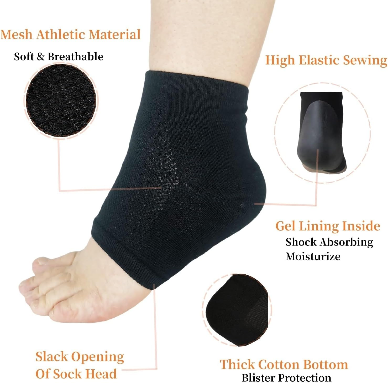 Gel Heel Sports Sock for Kids with Heel Disease Plantar Fasciitis Heel Pain Cracked Feet image number 1