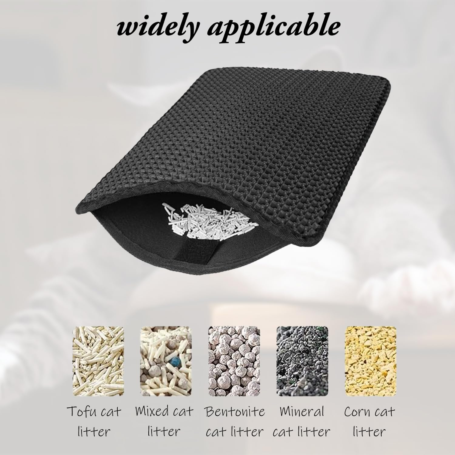 1 Pack Cat Litter Double Layer Tray Mat, Non-Slip Cat Litter Collection Mat, Square Cat Litter Collection Container with Large Hole, Easy to Clean, Washable (Black) image number 3