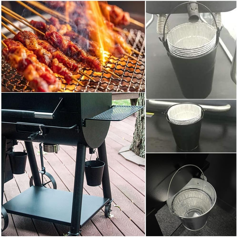 Grease Bucket for Griddle,Grease Bucket Set with 15 Tin Liners Rust Proof Iron Alloy Drip Grease Can Tin Liners for Griddle Smoker Bucket Drip Grease Bucket Grill Bucket for Picnic Camping image number 1