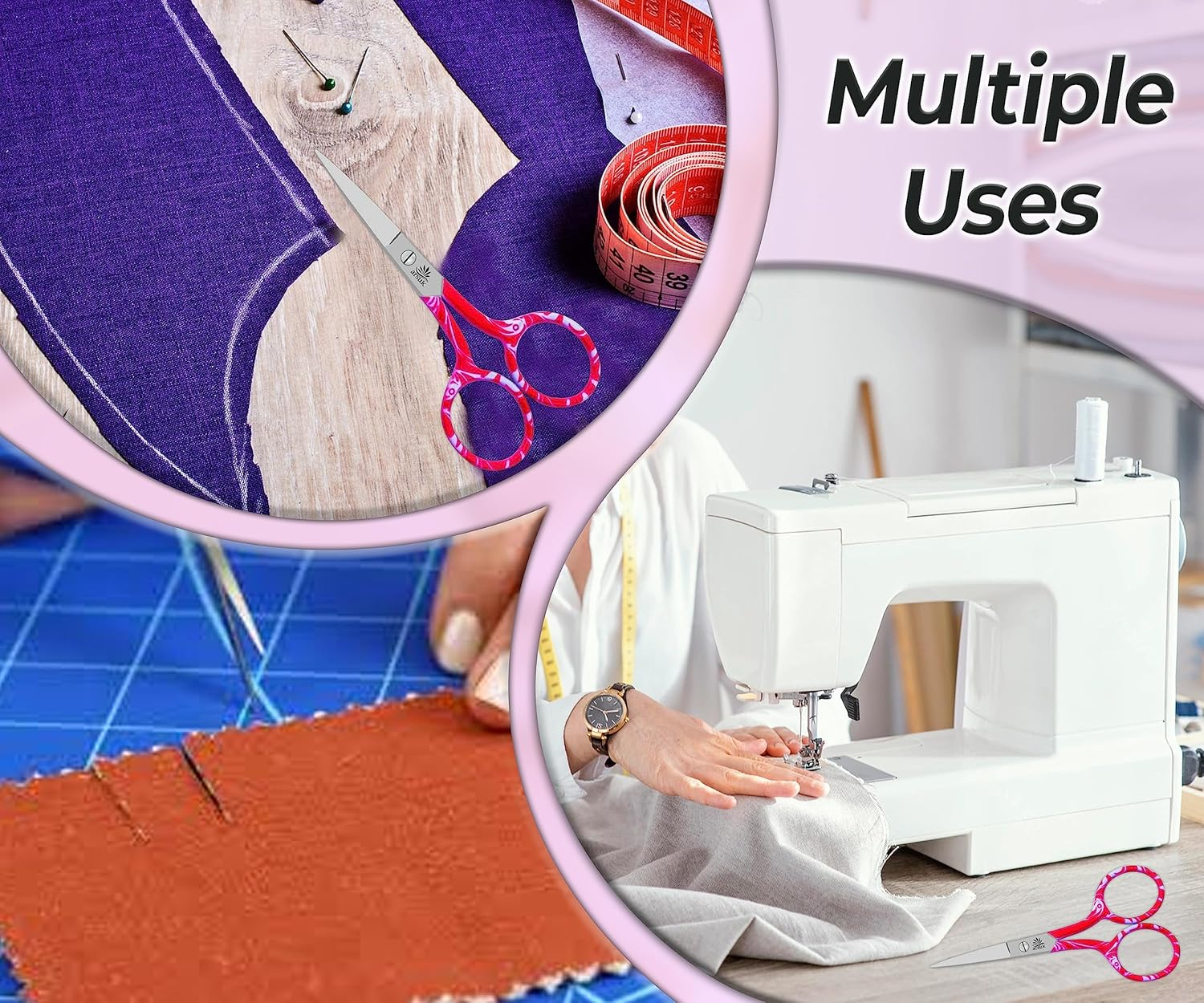 ARSUK Embroidery Scissors Sharp Fine Mini Bulk Vintage, Stork and Fancy Pack for Adults Multi Pack (Black, Orange, Pink, Gold) Metal Stainless Steel Small (Fancy Pink Zebra) - Fancy Pink Zebra image number 2