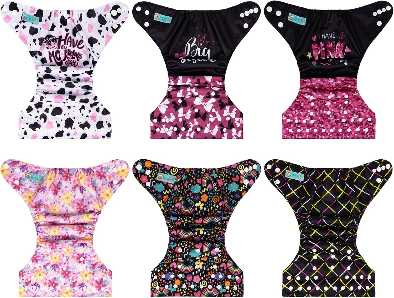 ALVABABY Baby Cloth Diaper 6 Packs with 12 Inserts Cloth Diaper Covers Adjustable Washable Reusable for Baby Girls Boys 6DM70A-L-AU