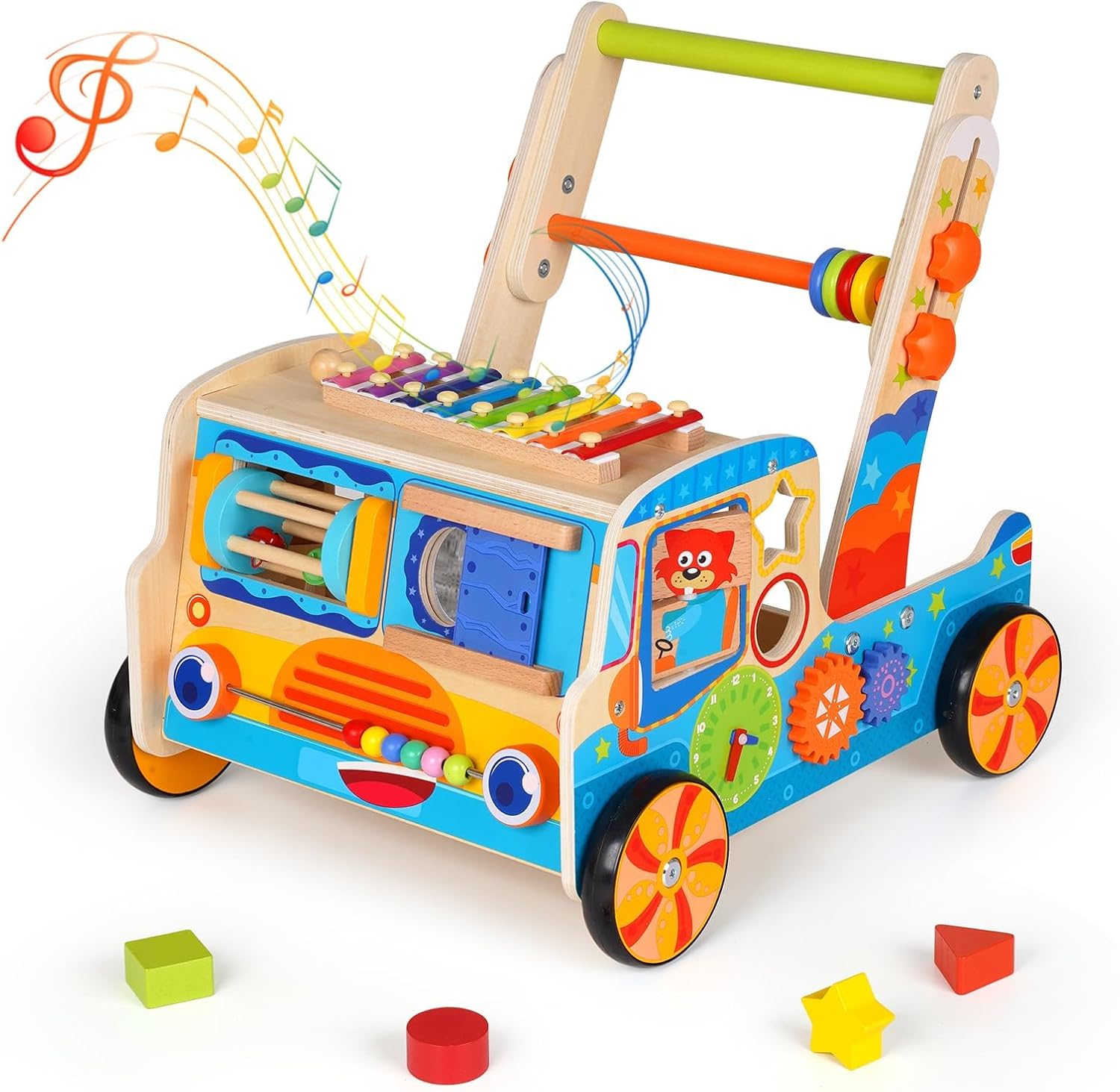 Wooden Baby Walker, 2025 Montessori Walker Toy with Shape Sorter,Push and Pull Learning Activity Walker with Wheels,Learning Walking Toys for Toddlers from Sitting to Standing image number 2