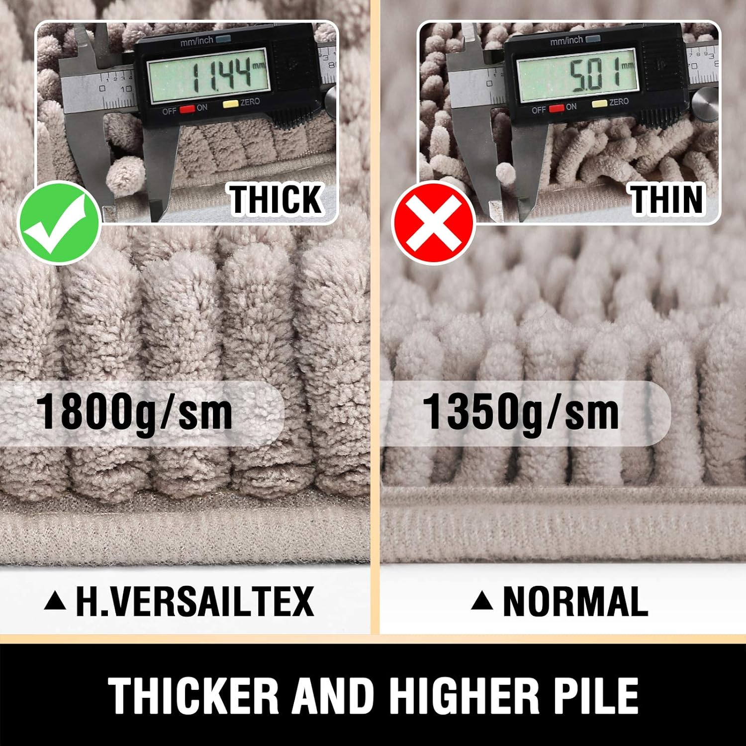 Princedeco 2-Piece Bathroom Rugs Set Non-Slip Bath Mat Soft Cozy Shaggy Thick Chenille Bath Rugs for Bathroom Plush Rugs for Bathtubs Water Absorbent- (50Cm X 81Cm / 43Cm X 61Cm), Taupe image number 4