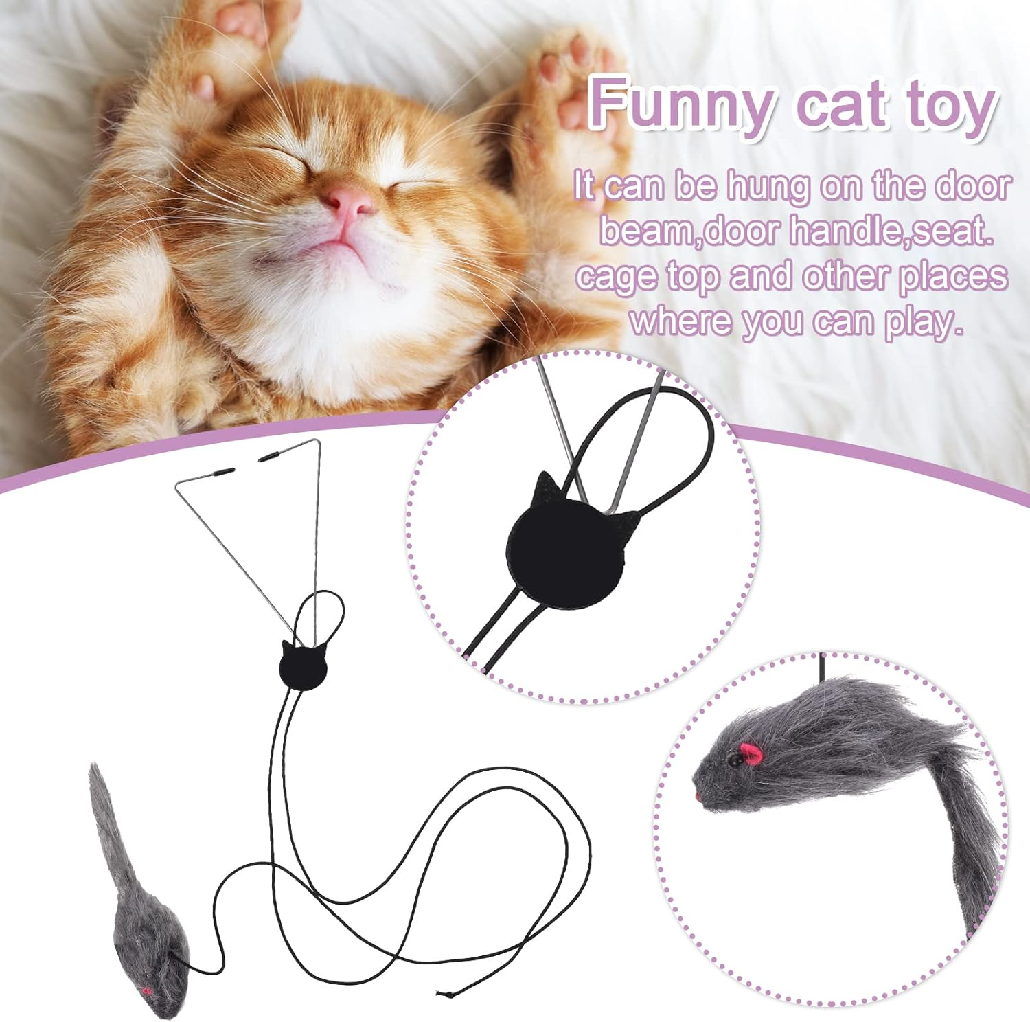 2 Packs Door Hanging Cat Toy,Interactive Cat Toy Mice, Cat Toy Chasing Exercise Entertain Toy Hanging Door Cat Toy Mouse Teaser Toys for Indoor Cat Kitten image number 6