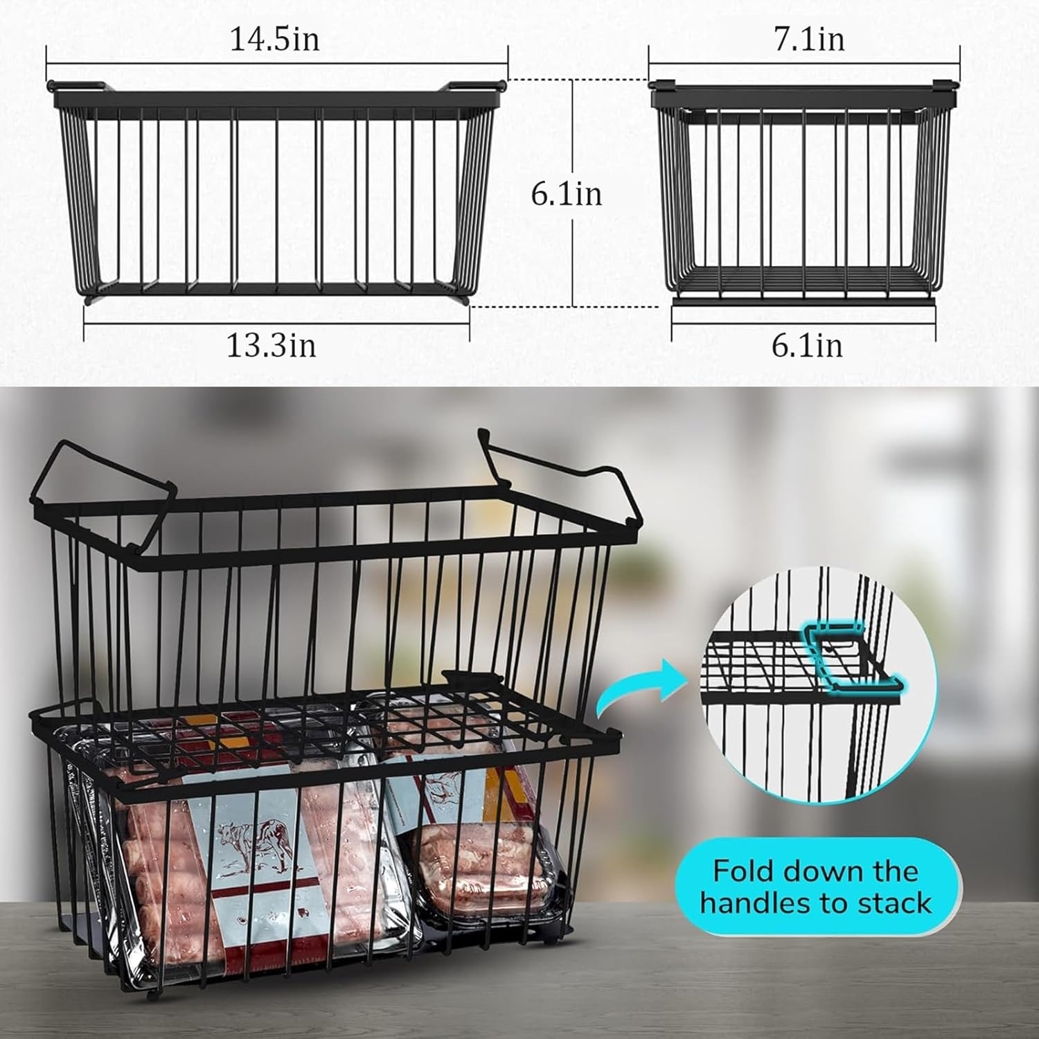 CHONYI Freezer Organizer Bins,4 Pack Small Stackable Deep Freezer Organizer Bins,Chest Freezer Organizer,14.5X7.1X6.1In image number 2