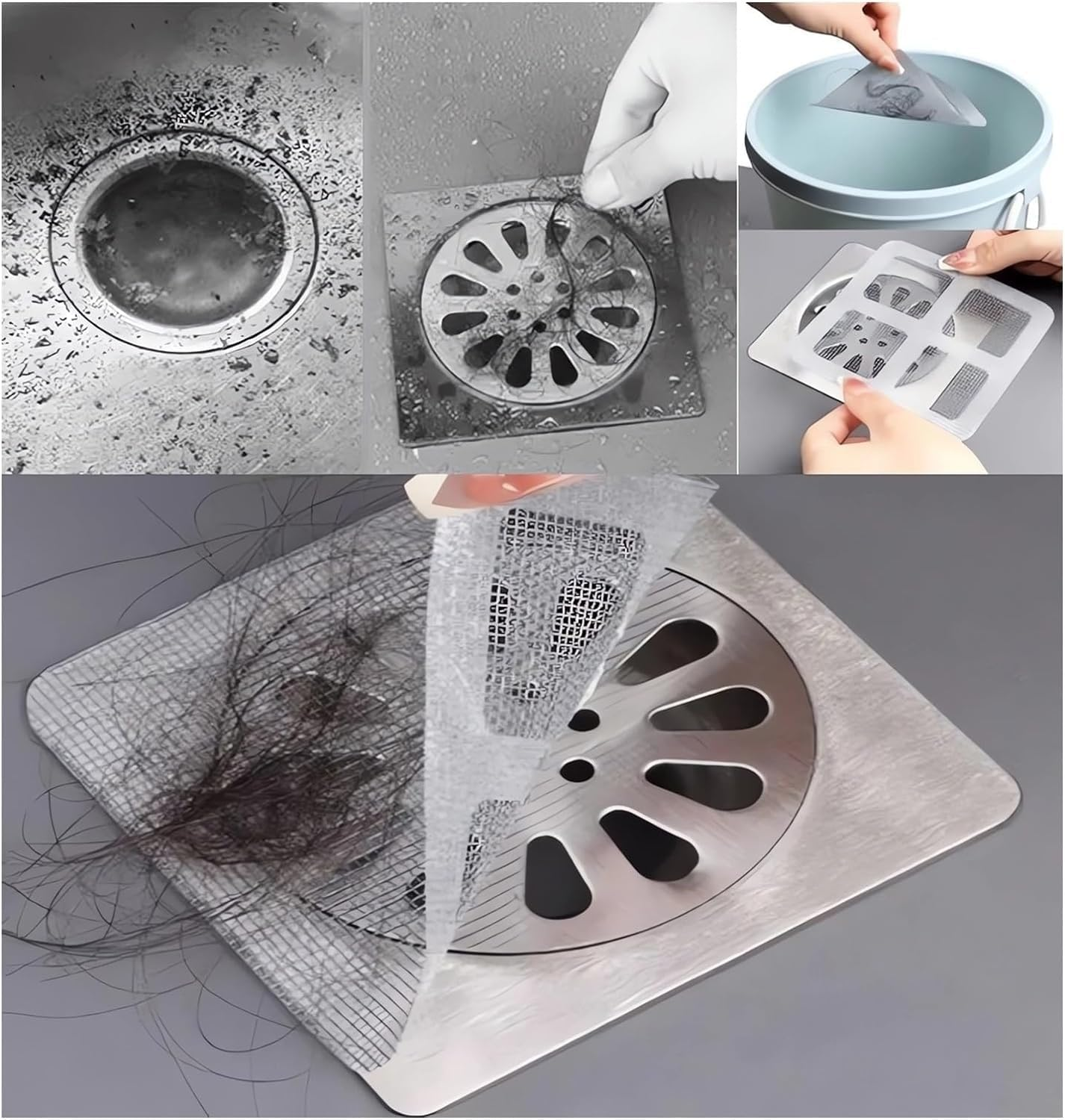 Disposable Shower Drain Hair Catcher Mesh Stickers, Square Hair Stopper for Shower Drain, Bathroom Drain Hair Catcher, Shower Drain Hair Catcher Mesh Stickers for Kitchen, Sink, Bathtub (20Pcs)