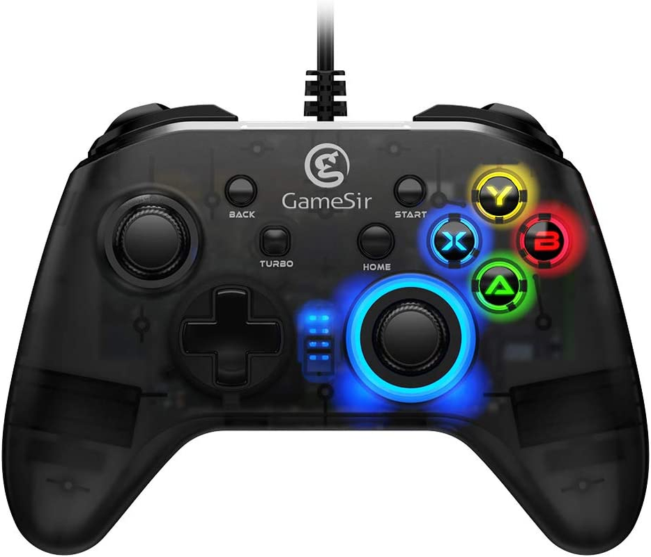Gamesir T4W PC Controller Wired Game Controller for Windows 10/8.1/8/7 Dual Shock Game Gamepad, USB Gamepad with LED Backlight Joystick Vibration Feedback, Semi-Transparent Design