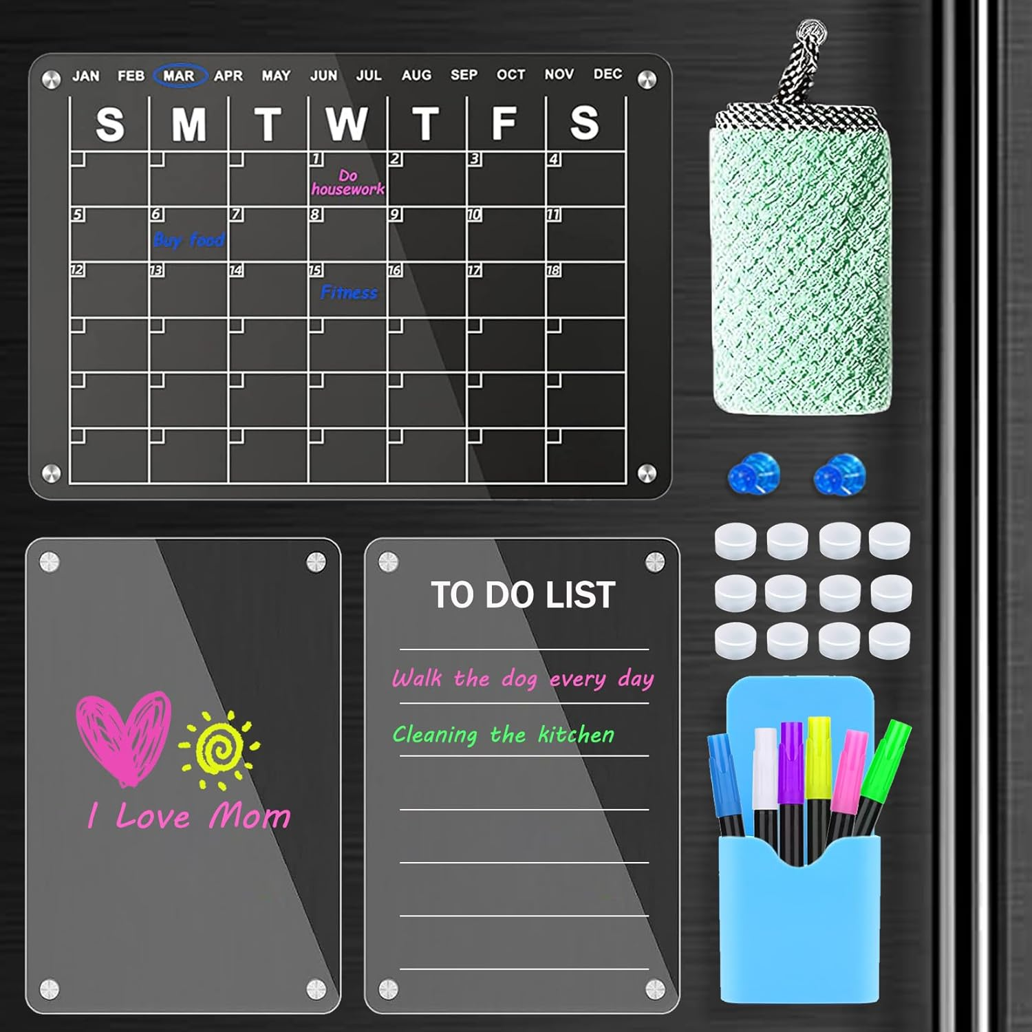 Acrylic Magnetic Fridge Calendar 3PCS Clear Monthly and Weekly Calendar for Fridge Reusable Organiser Board