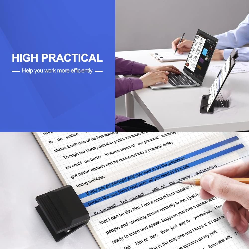 Desktop Document Holder Stand with 7 Adjustable Positions, Black Metal File Organizer Management Copyholder for Typing Speech Reading A4 Letter Music Book Tablet Office, with Paper Clip and Line Guide image number 5