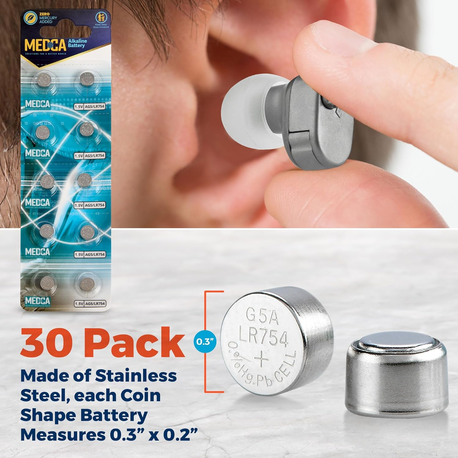 AG5 LR754 Batteries - 30 Count Pack - 1.5V Alkaline 754 LR48 193 Battery Button Coin Cell Batteries