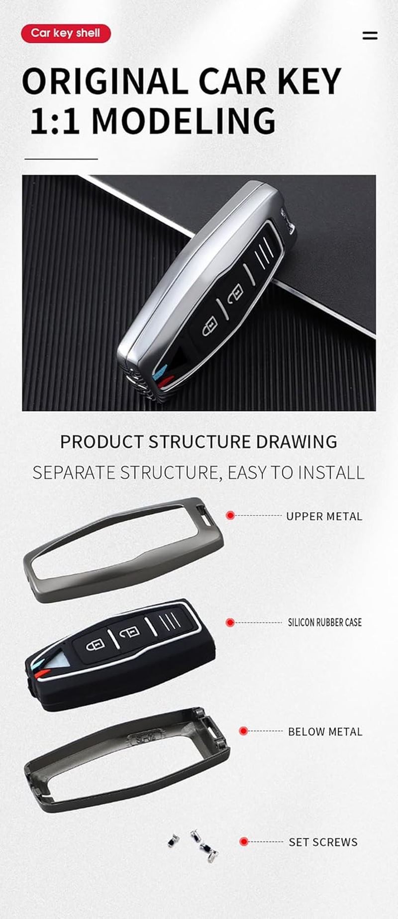 Ontto Metal Car Key Fob Cover Fit for Mitsubishi Outlander 2022 2023 Smart Key Case Keyring Silicone Key Shell Holder Bag Keychain Protection Accessories Black B image number 3