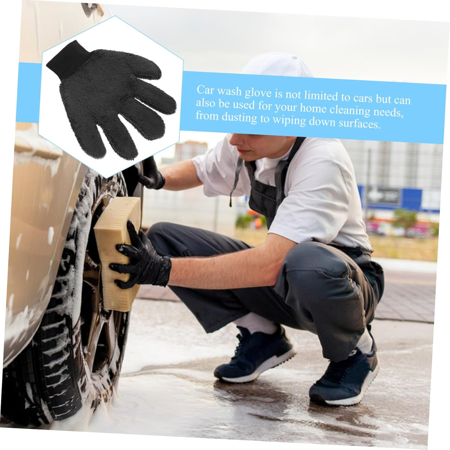 Parliky Car Wash Mitt Double-Sided Microfiber Cleaning Glove Thickened Coral Fleece Large Exterior Wash Mitt for Automotive Detailing and Vehicle Care image number 4