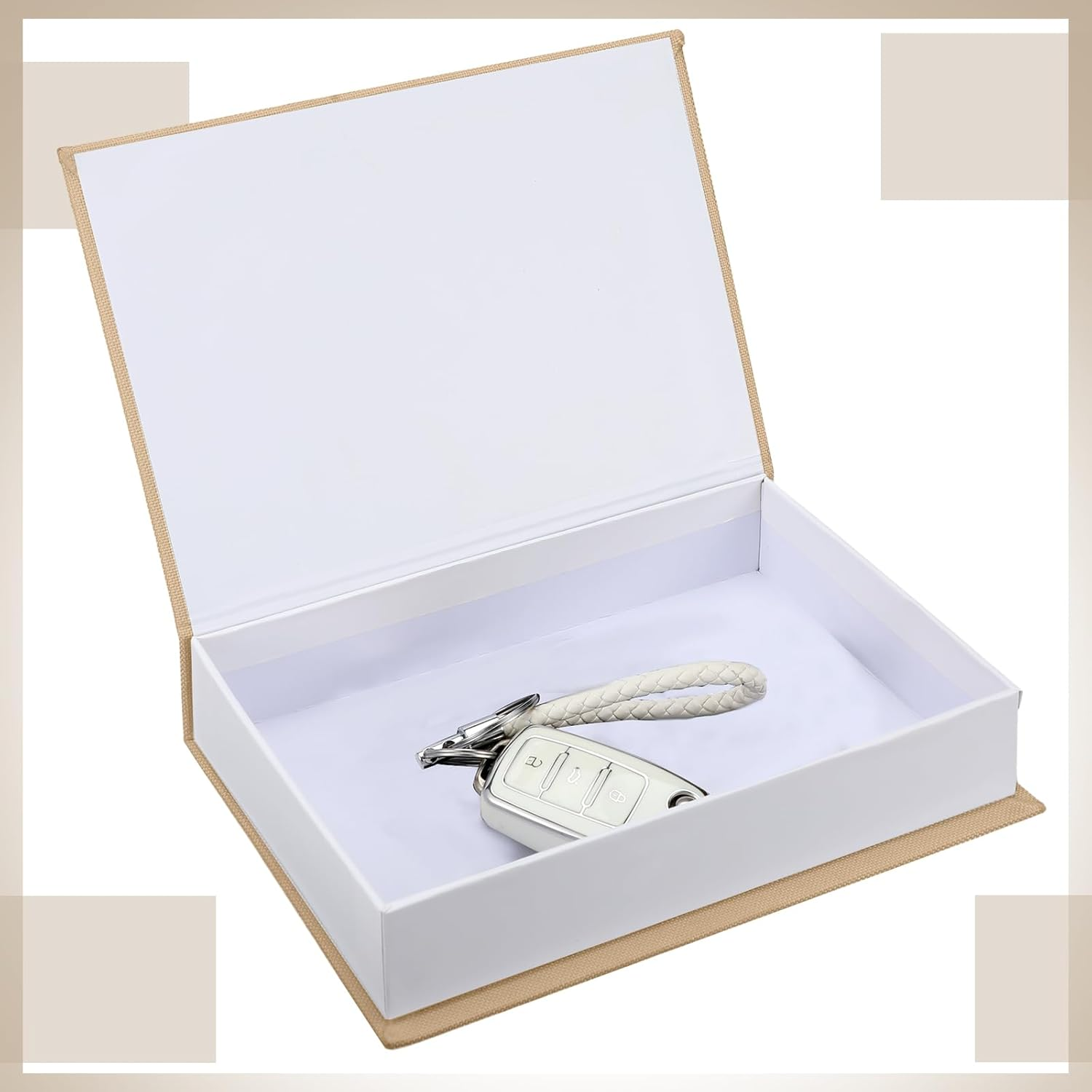 Tioncy 3 Pcs Fake Book Box Neutral Linen Book Box Decorative Faux Prop Storage for Farmhouse Home Decor Shelf Table Card Photo DIY Keepsake Gift(8.6 X 6.1 X 1.8 Inch,Beige) image number 2