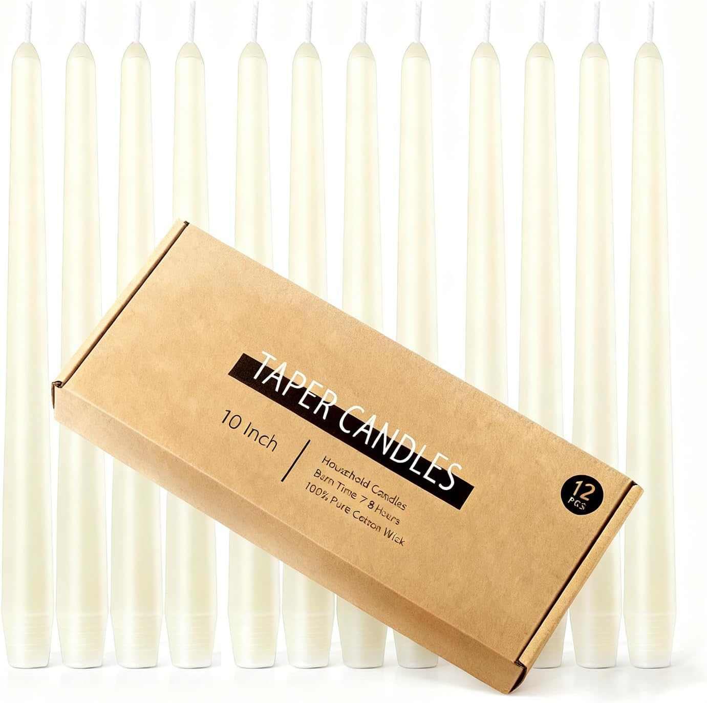 12 Pack Ivory Taper Candles, 7-8 Hours Burn Time，0.8 X 10 Inch Dripless, Smokeless & Unscented Dinner Candle Set for Restaurant, Home D&eacute;cor, Wedding, Spa and Party image number 6