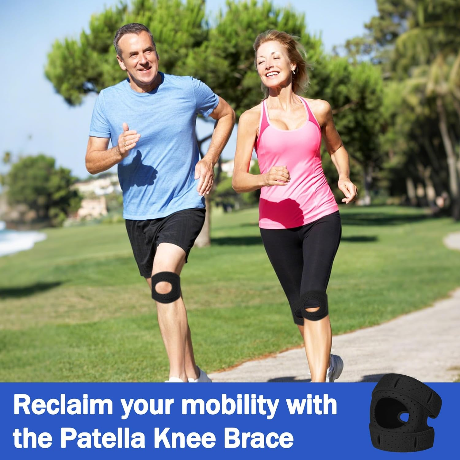 Knee Brace for Women Men, Adjustable Compression Patella Stabilizer Pad for Meniscus Tear, ACL Knee Brace for Meniscus Tear Knee Pain, Arthritis Pain, Injury Recovery, Running Workout (Black) image number 1