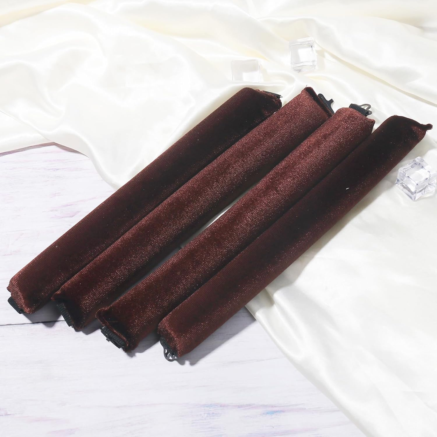 Heatless Hair Curler Rod Headband for Curls, 4 Pack Brown Coffee Color Curling Rods with One Silk Head Scarf image number 6