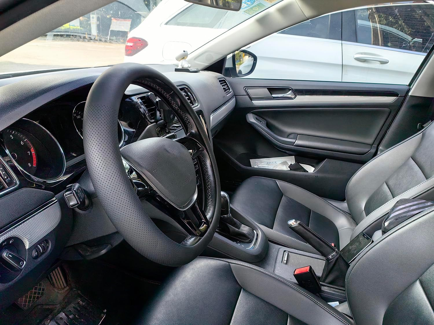 XHRING Car Steering Wheel Cover for Toyota Tacoma 2012-2024 Tundra 2000-2024 4Runner 10-2024 Sequoia 14-2024 2/4 Door SR5 Trail Limited Platinum TRD Pro off Road 4X4 Sport Accessories, Leather Black L image number 5