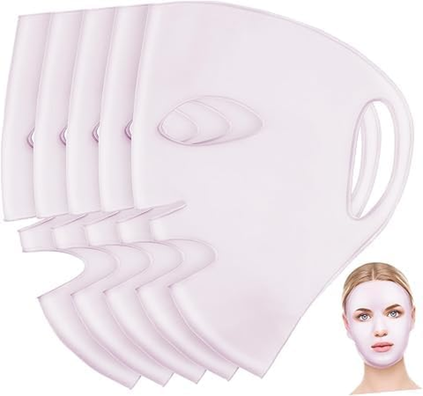 5 Pcs Reusable Silicone Face Mask Covers - Soft Stretchy Moisturizing Masks with Nose/Mouth/Glasses Openings, Prevent Evaporation for Beauty Spa Salon & Family image number 3
