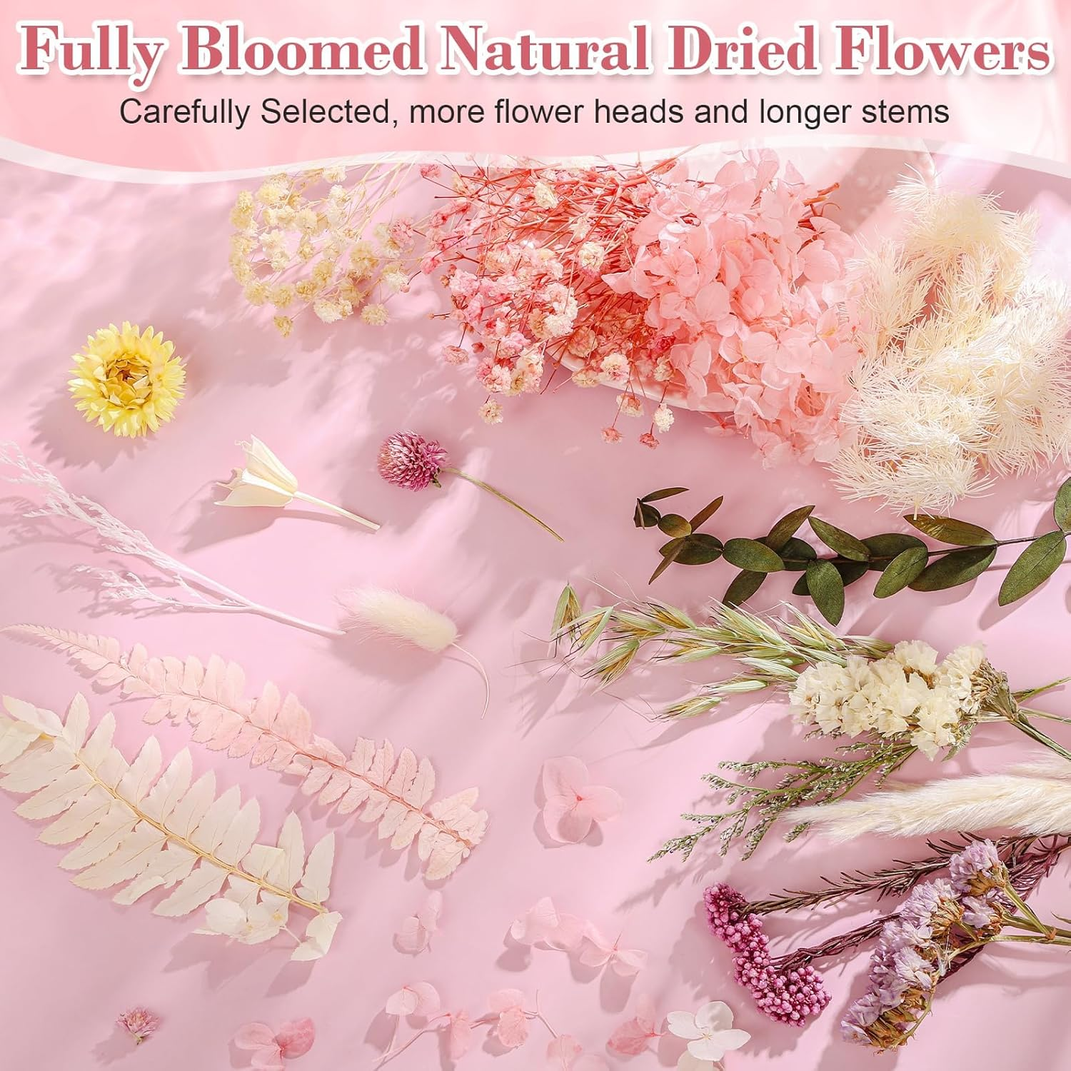 Real Dried Flowers 100% Natural Dried Flowers, Mixed Colors Dried Leaf Flowers for DIY Arts and Crafts Candles Resin Jewelry Nail Pendant Cards Scrapbooking Wedding Home Decoration (Pink) image number 1