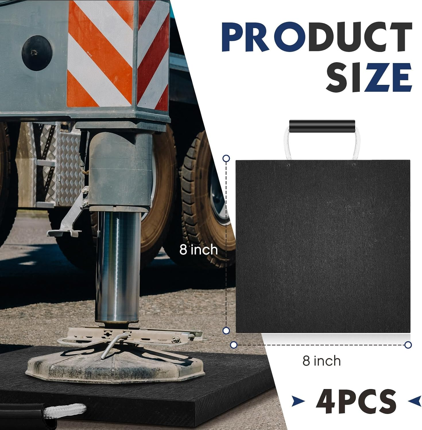 2 Pcs Rv Jack Blocks Pads Stabilizing Outrigger Pads Rv Leveling Stackable Waterproof Handle for Tow, Service Truck, Trailer, Crane, Wrecker Landing Gear, Black (8 X 8 X 0.7 Inches) image number 1