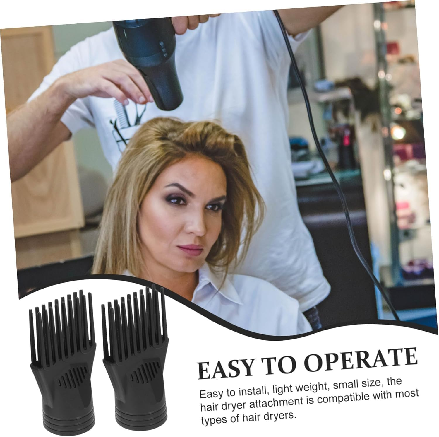 2Pcs Hair Dryer Comb Universal Blow Dryer Pick Goo Blow Dryer Comb Attachment Holder Nozzles Hair Dryer Pick Comb Attachment Curly Hair Diffuser Blow Dryer Attachment Plastic Black image number 2