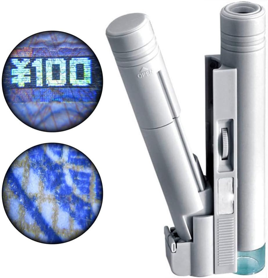 Meichoon Handheld 100X Magnifier High Magnification Loupe Zoom Dual Tube Led Light Portable Microscope for Jewelrylaboratory Work Hobbyists Collectors UC55, White image number 4