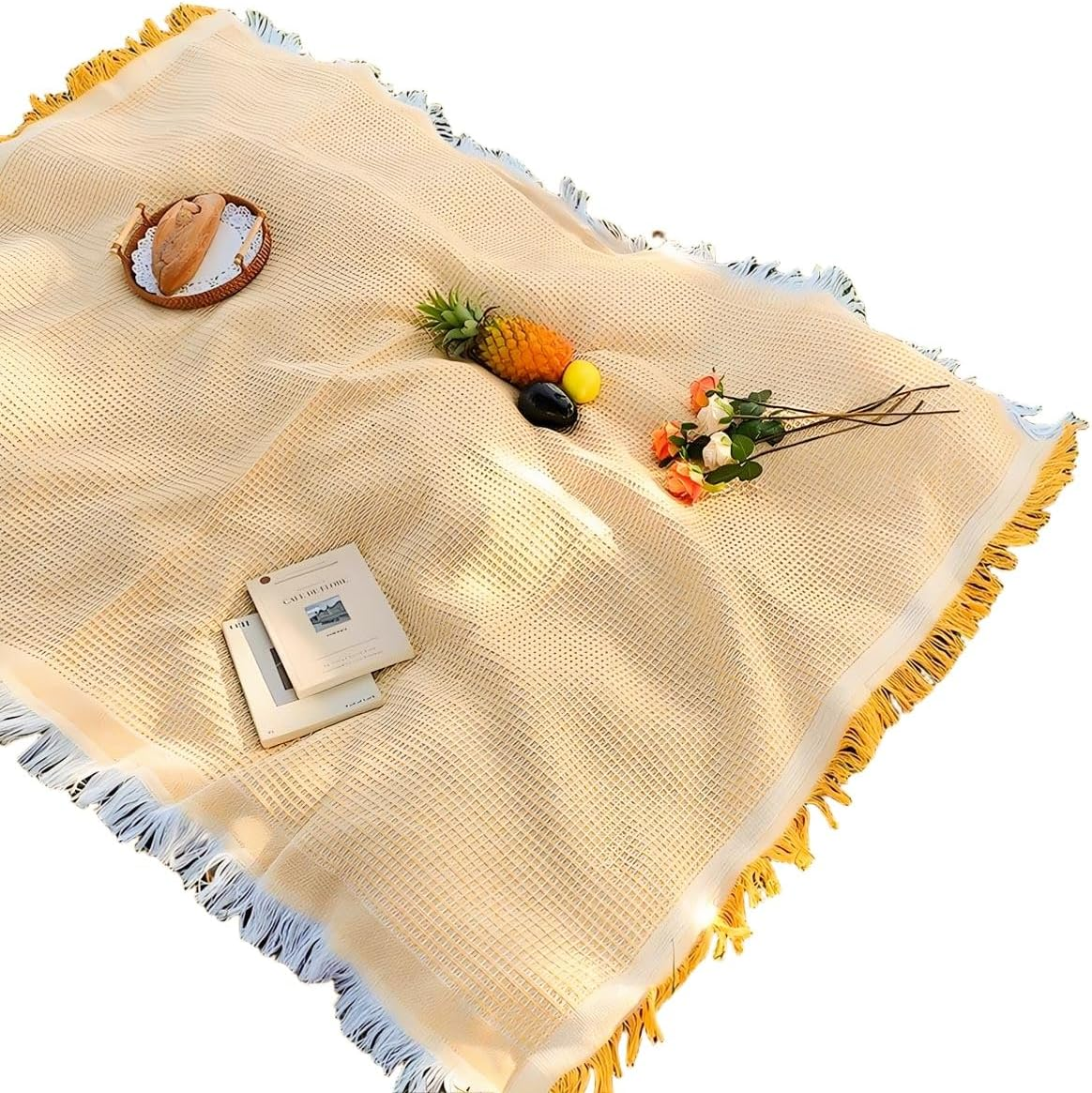 Outdoor Picnic Blankets Foldablet, Tent Camping Blanket,Picnic Mat,Picnic Rug,Camping Accessories,Beach,Grass,Tent Mat Washable (Yellow Grid 180X130Cm)