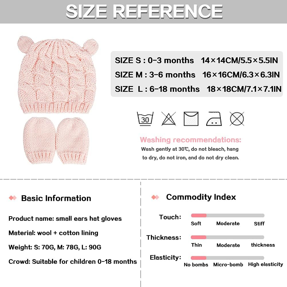 Malaxlx Newborn Baby Infant Toddler Winter Beanie Hat Mittens Set Warm Knitted Hat Glove Set for Girls Boys image number 5