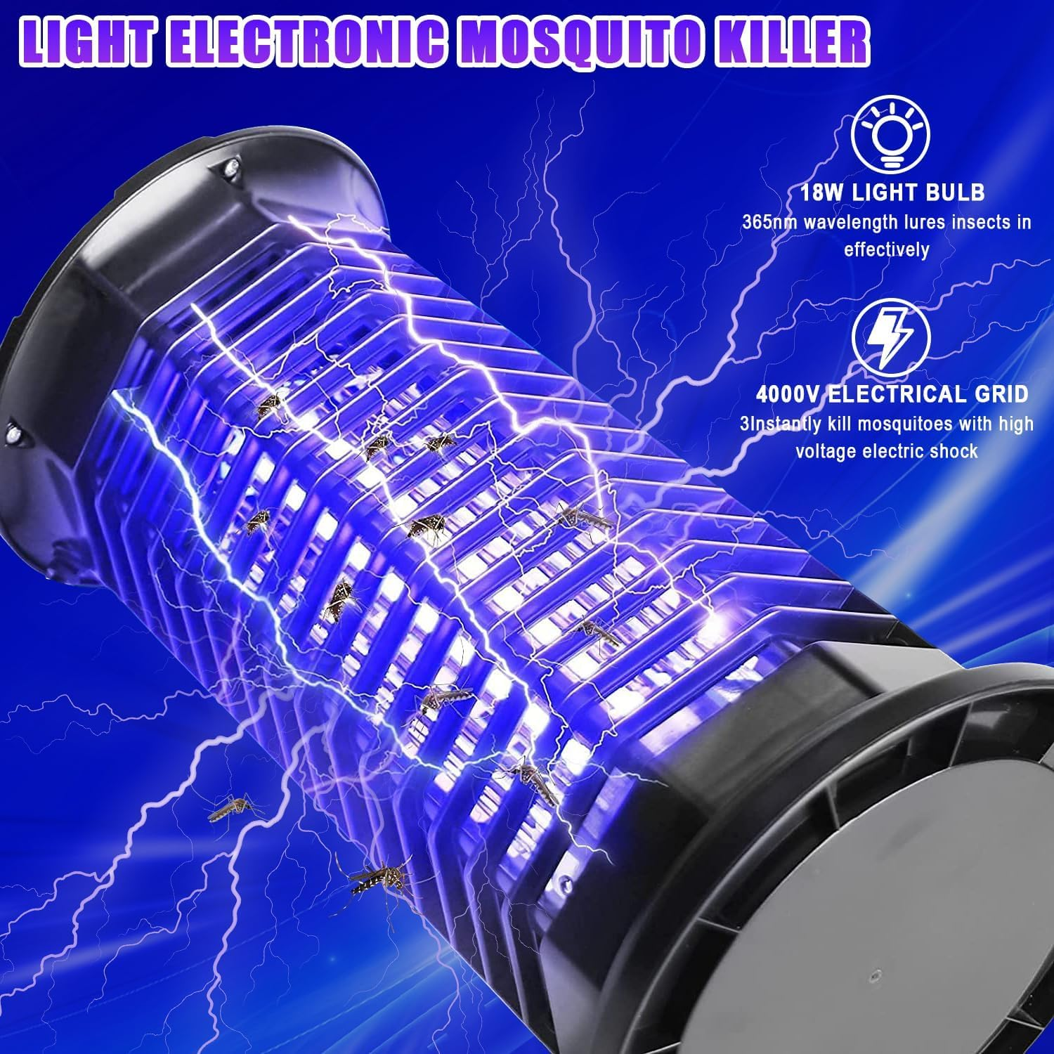 4200V Electric Mosquito Zapper, Yakiter Mosquito Killer, Waterproof Fly Zapper Bug Zapper, Mosquito Zapper Standing or Hanging Outdoor/Indoor, Mosquito Killer for Home, Insect Fly Zapper (Black)