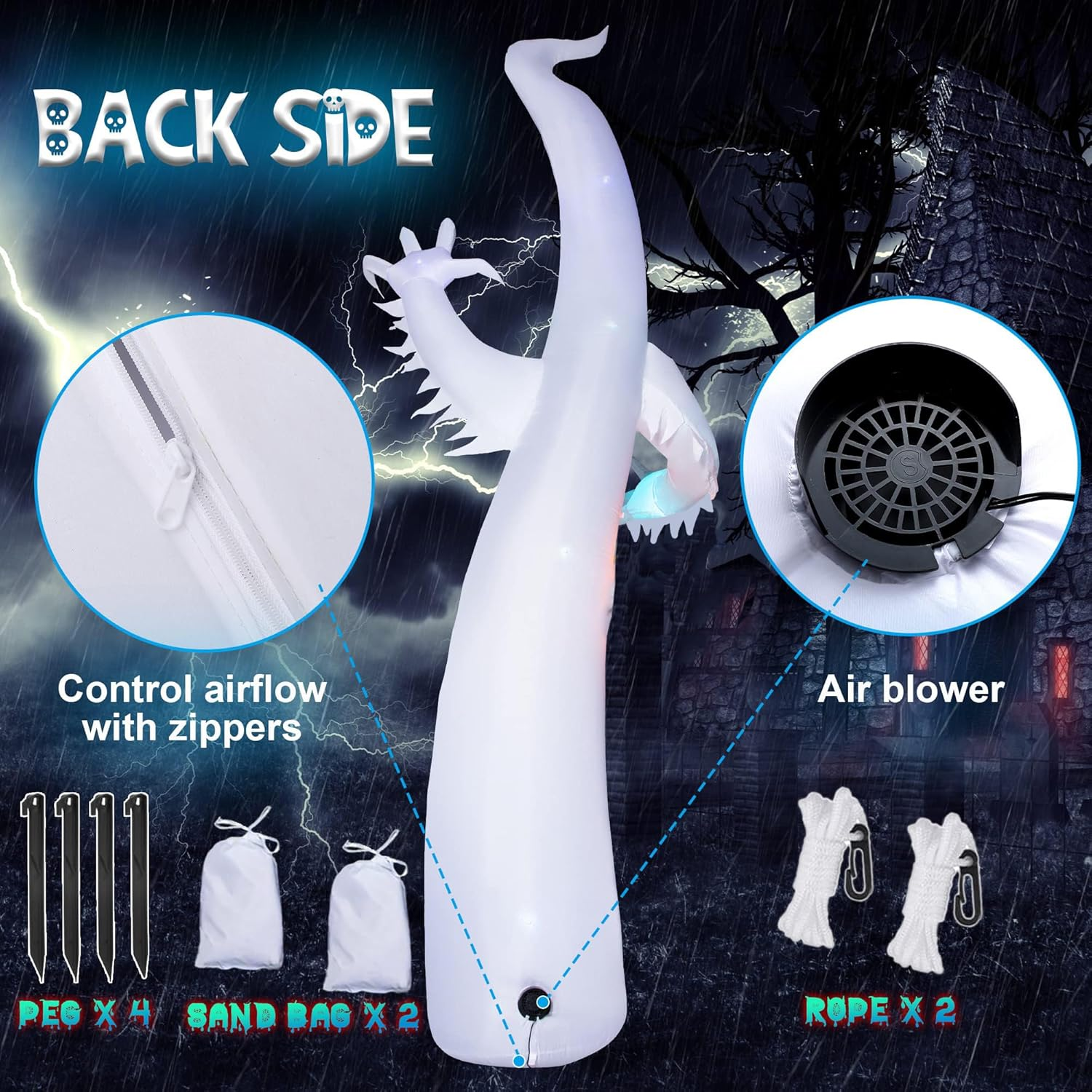 11.8 Feet Halloween Inflatables Ghost Outdoor Decorations, Halloween Blow up Yard Decoration with Colorful Changing Led Lights for Halloween Indoor Outdoor Yard Lawn Garden Party Decor