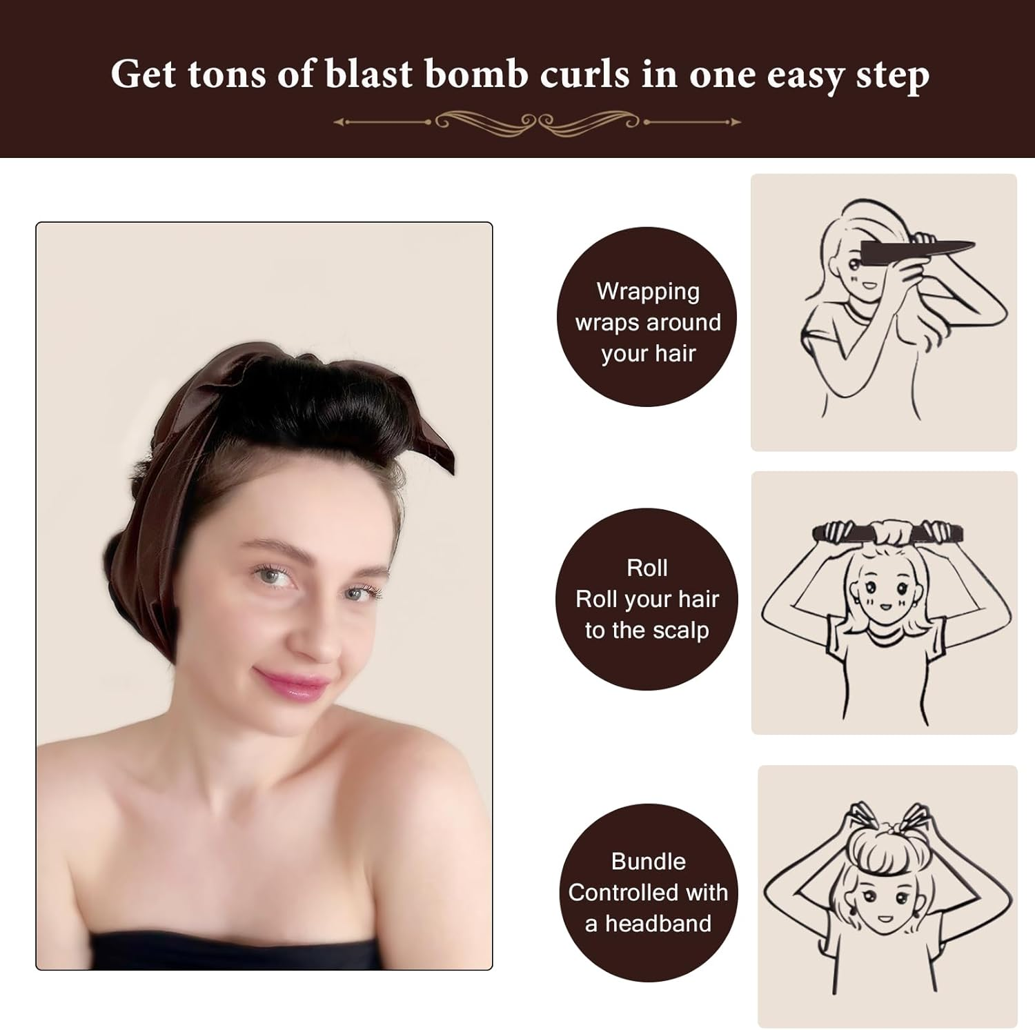 Flylipu Heatless Hair Curler, Heatless Curls Overnight Hair Curlers to Sleep in No Heat Hair Curler Curling Rod Headband Hair Rollers with Scarf, 4 Set Rod image number 6