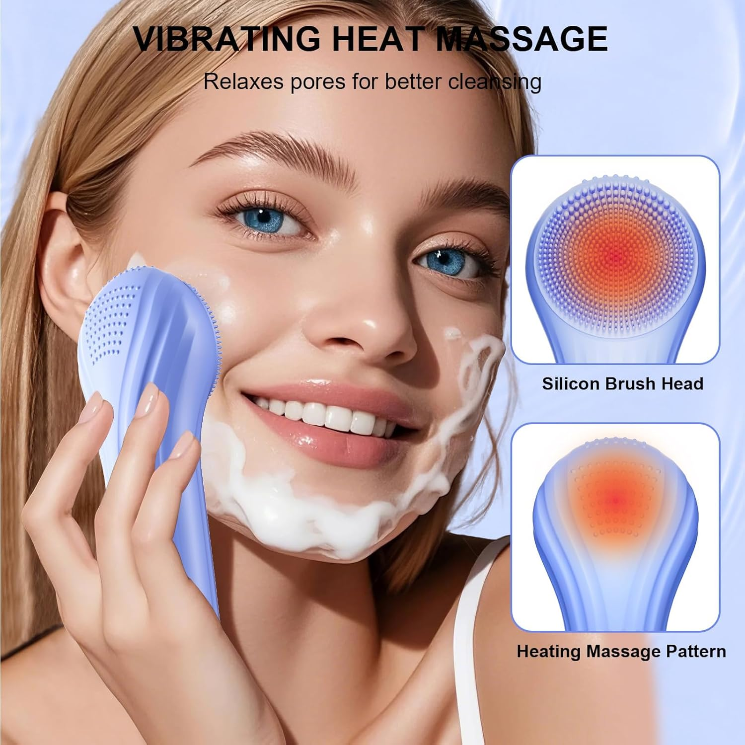 Silicone Face Scrubber, Waterproof Electric Facial Cleansing Brush for Men & Women, Rechargeable Face Scrubber with 5 Modes for Deep Cleansing, Exfoliating, Massage (Blue) image number 1